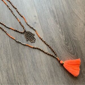 Hamsa Hand Bead Tassel Necklace
